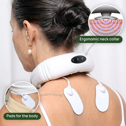 Acupeo® neck massager worn with two pads